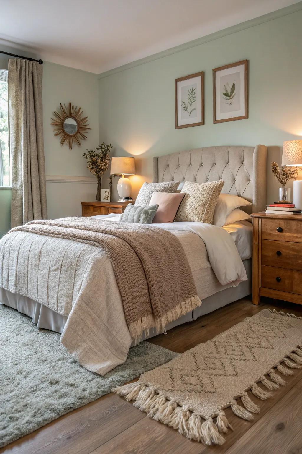 Comfortable fabrics boost comfort and warmth in the bedroom.