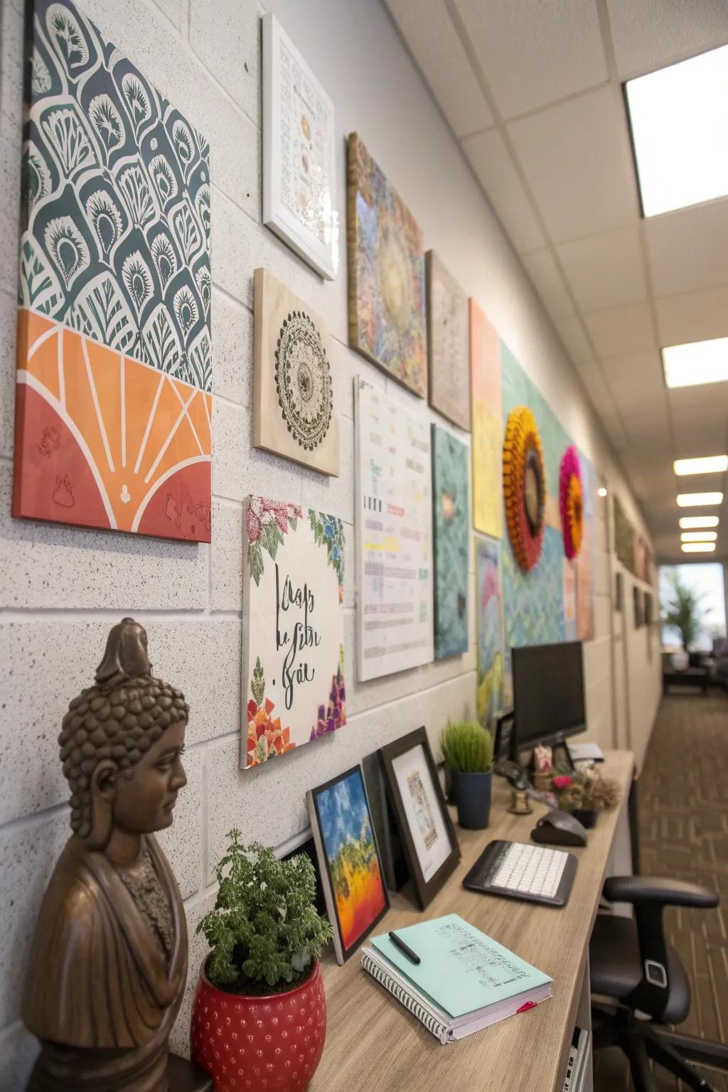 Office space enhanced with artistic touches and creative decor.