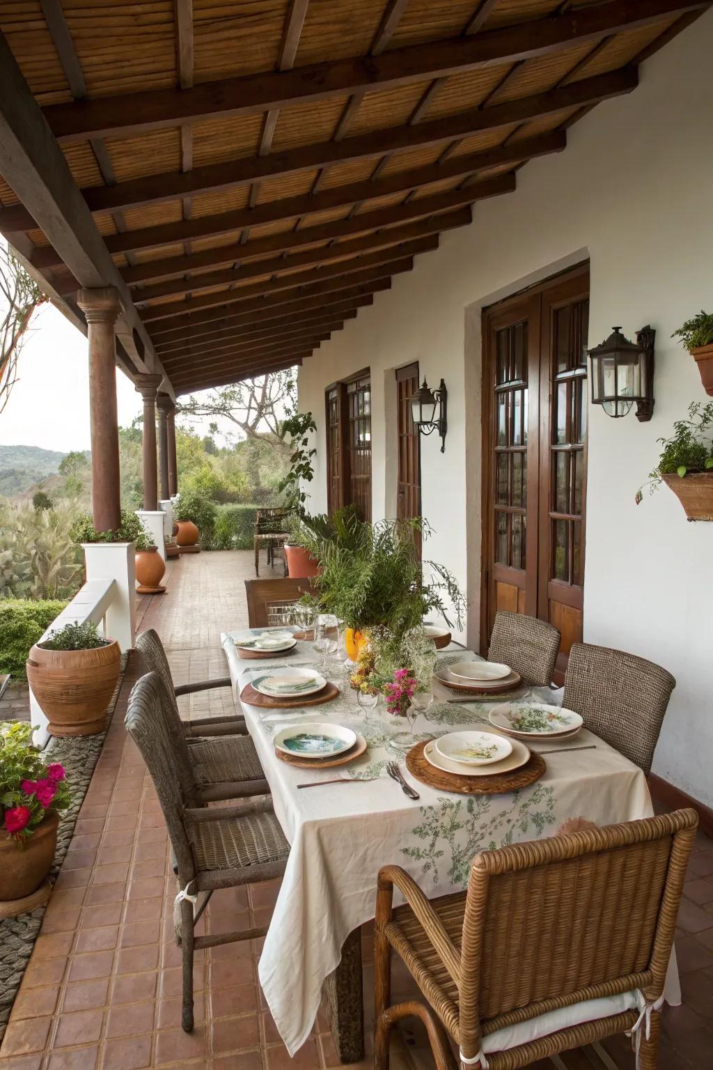 An exterior feasting area makes mealtime a pleasurable experience.