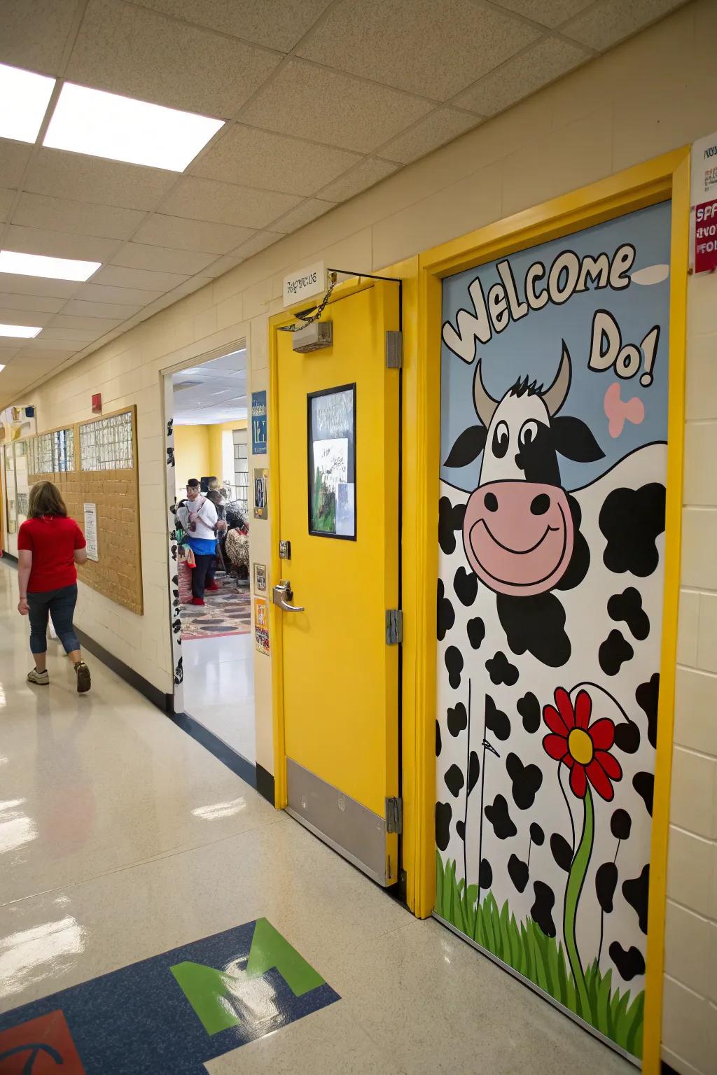 A 'Welcome to Our Bull-iant Classroom' door decor