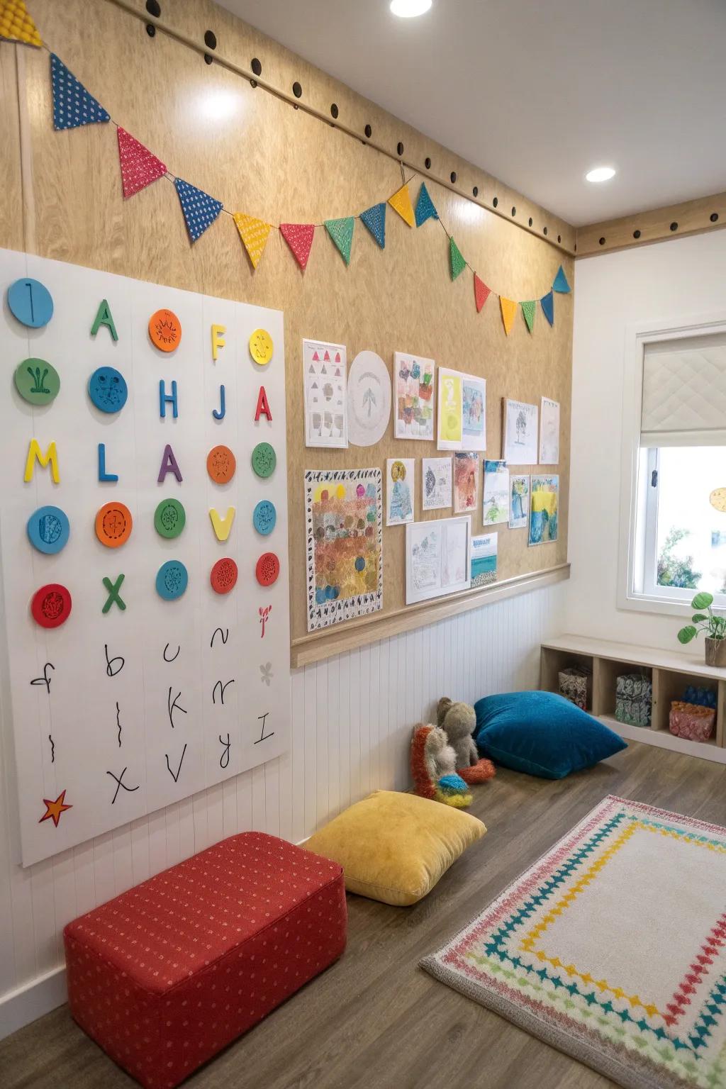 Interactive wall art sparks creativity and learning.