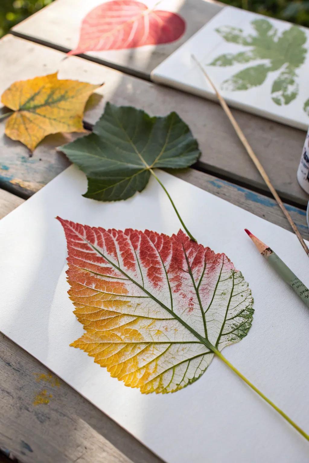 Use nature's beauty with seasonal leaf prints—where simplicity meets colorful creativity.