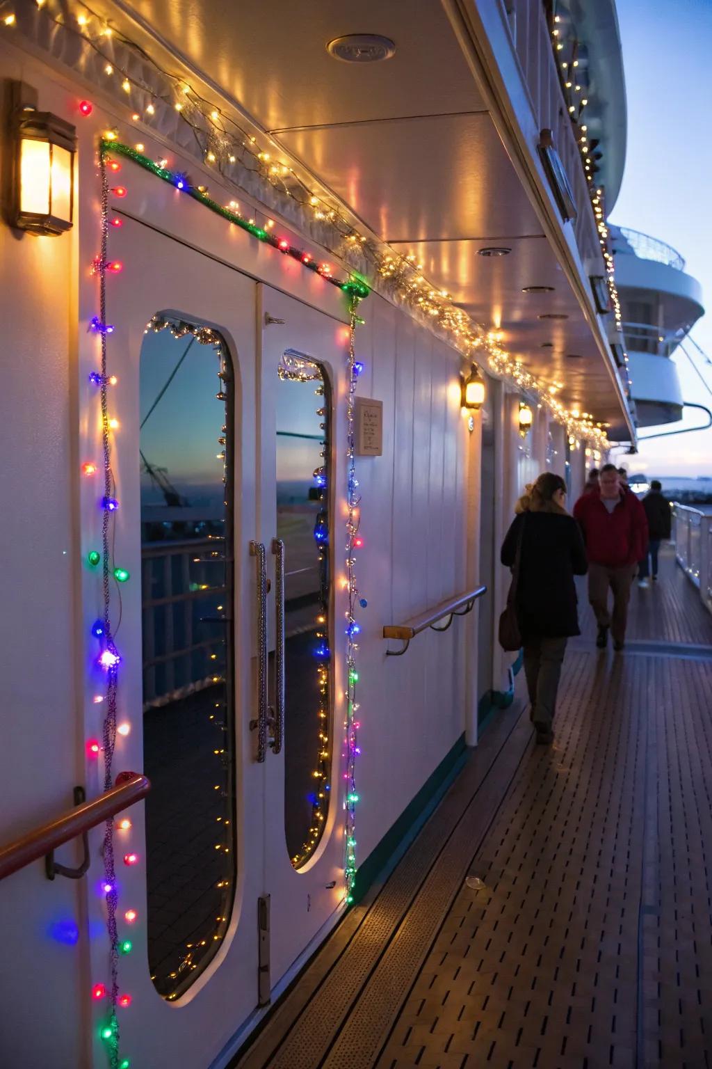Illuminate your cruise door using vibrant light strands.