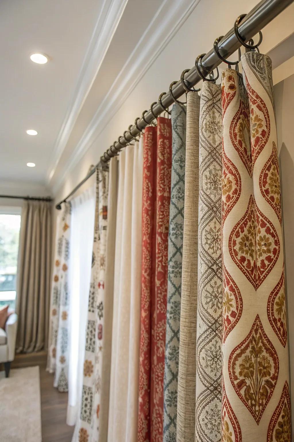 Mix of modern and traditional pieces in curtain design.