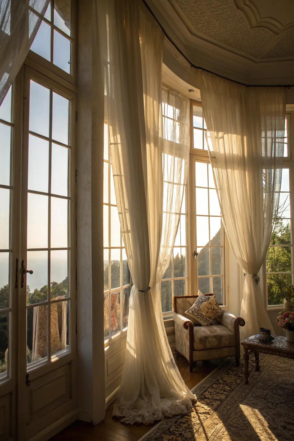 Light filtering drapes beautifully enhance natural light while preserving privacy.