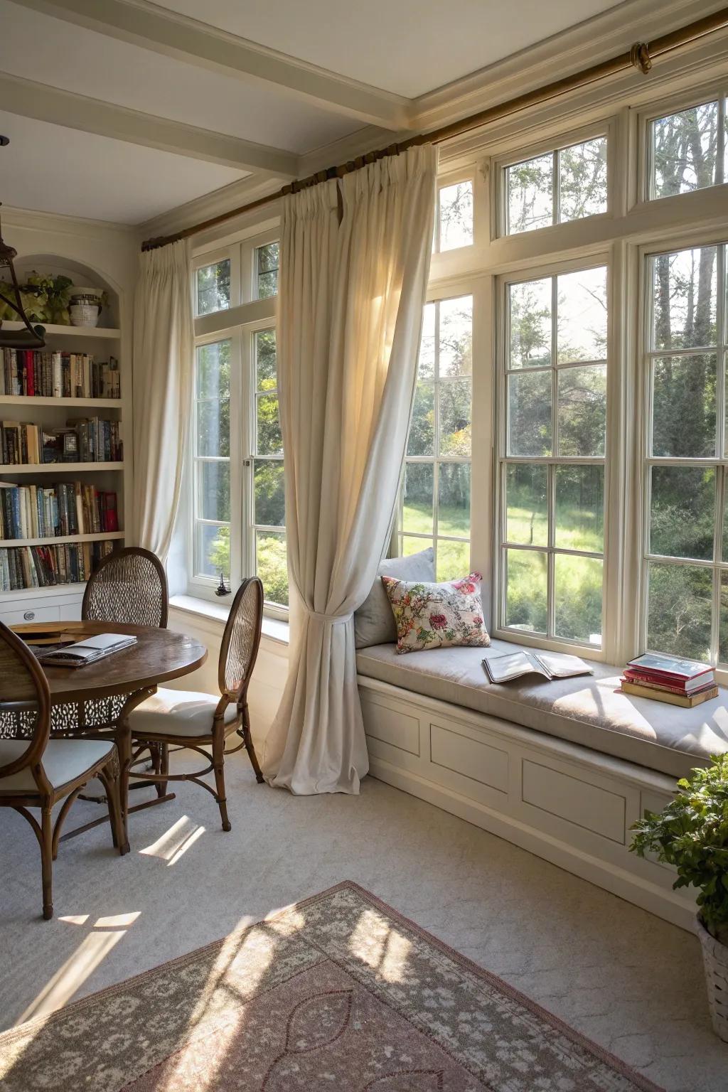 Curtains are great for making different zones in your sunroom.