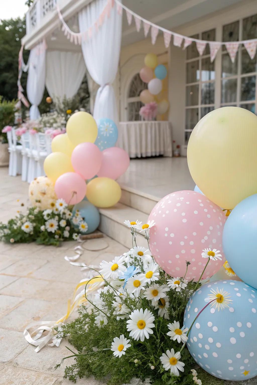 Brighten the venue with soft tone balloon clusters.