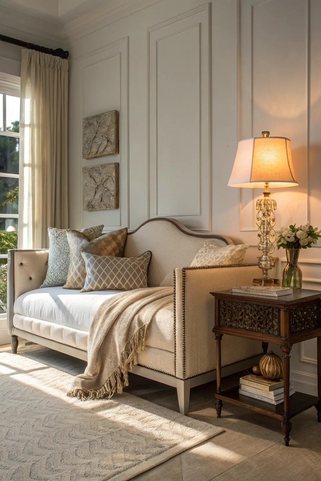 Harmonizing furnishings elevate the daybed's utility.