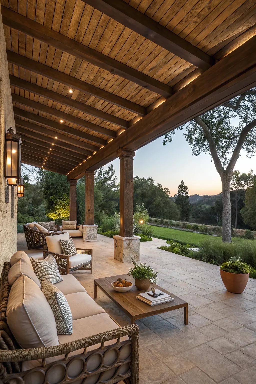 Timber beams identify this welcoming outdoor patio sector.