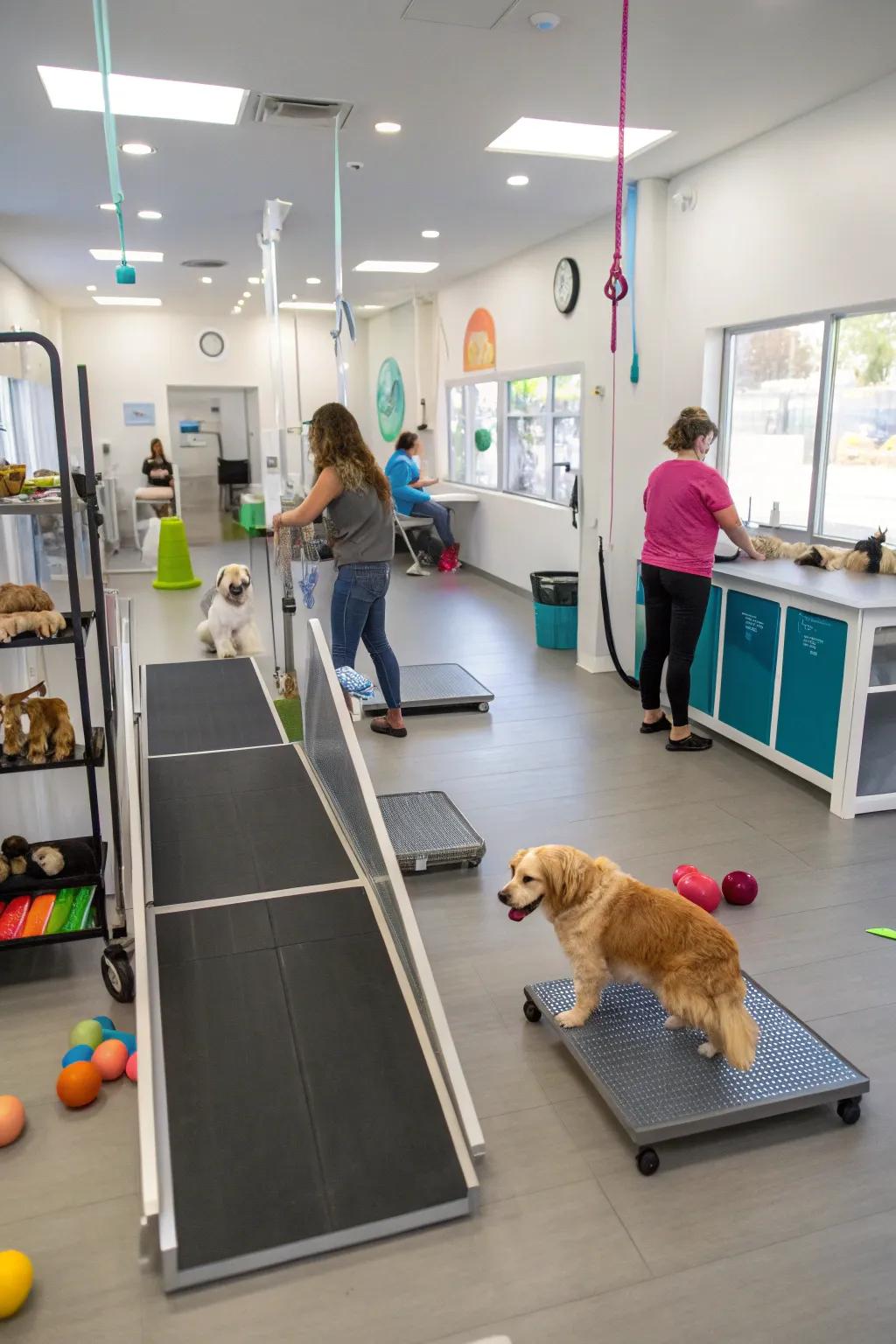 A welcoming pet-friendly salon featuring generous space and accessible ramps.