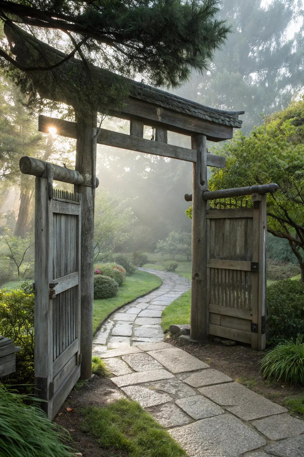 A Zen-inspired gate providing a tranquil entry to your garden.