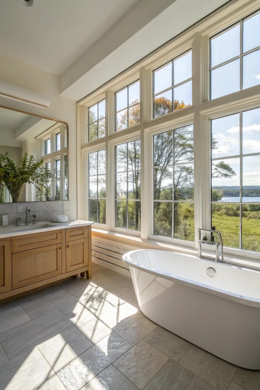 Sun light floods this elegant bathroom, accenting its features.