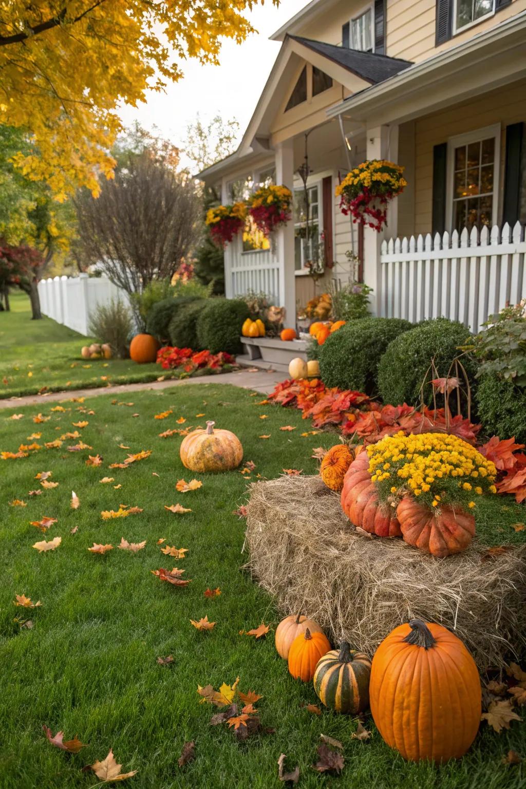 Keep a groomed lawn as the quintessential autumnal backdrop.