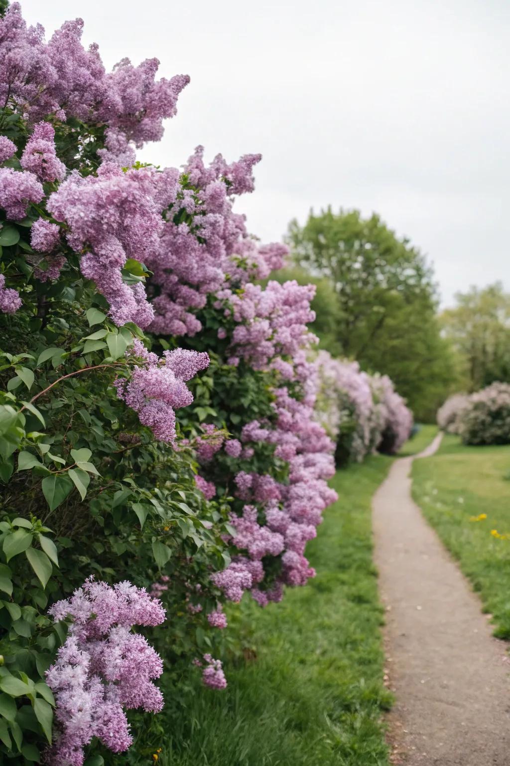 Lilac hedges allure with their enchanting blossoms and fragrance.