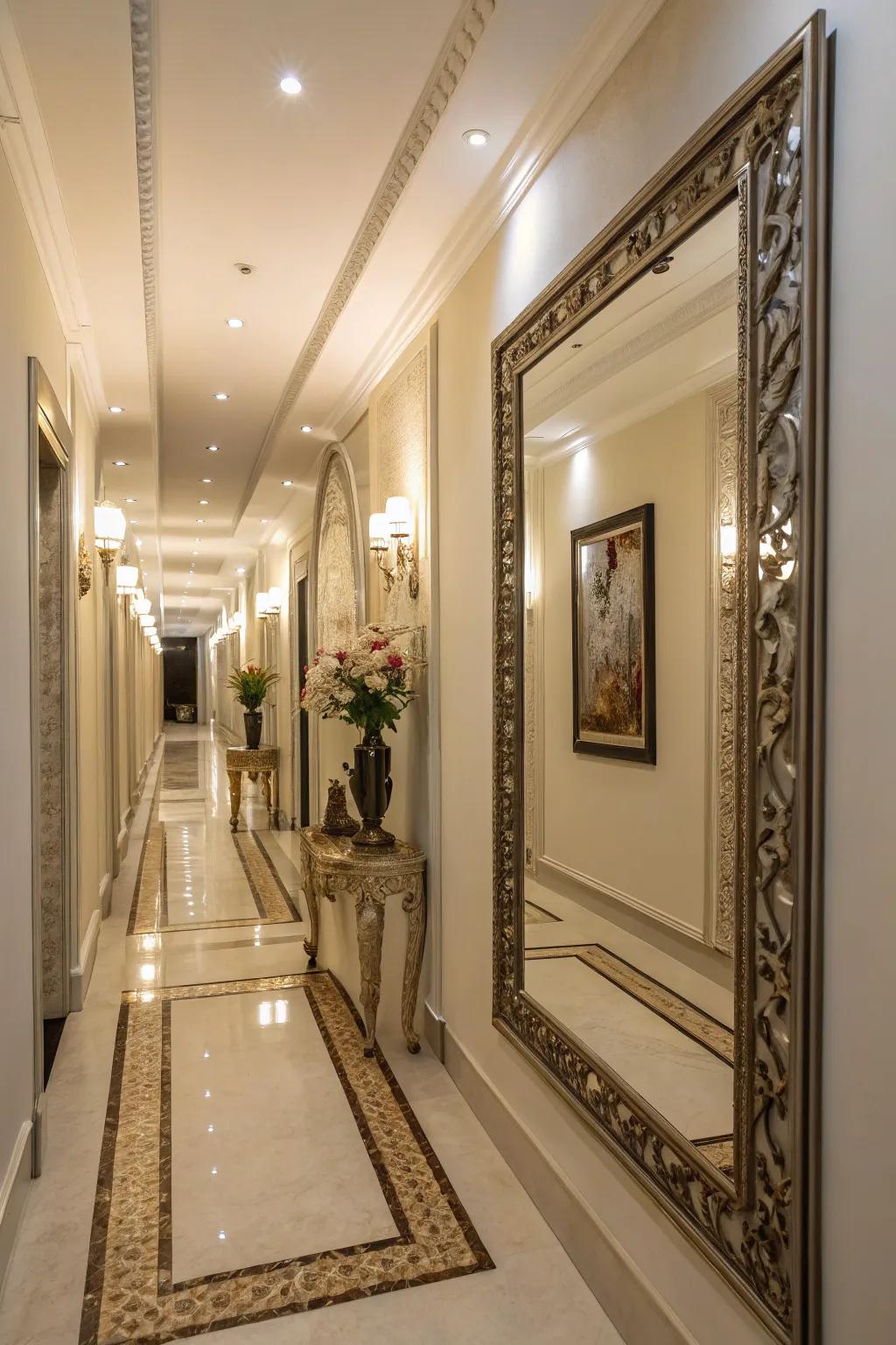 Judicious placement of mirrors is known to simulate extra volume in hallways.