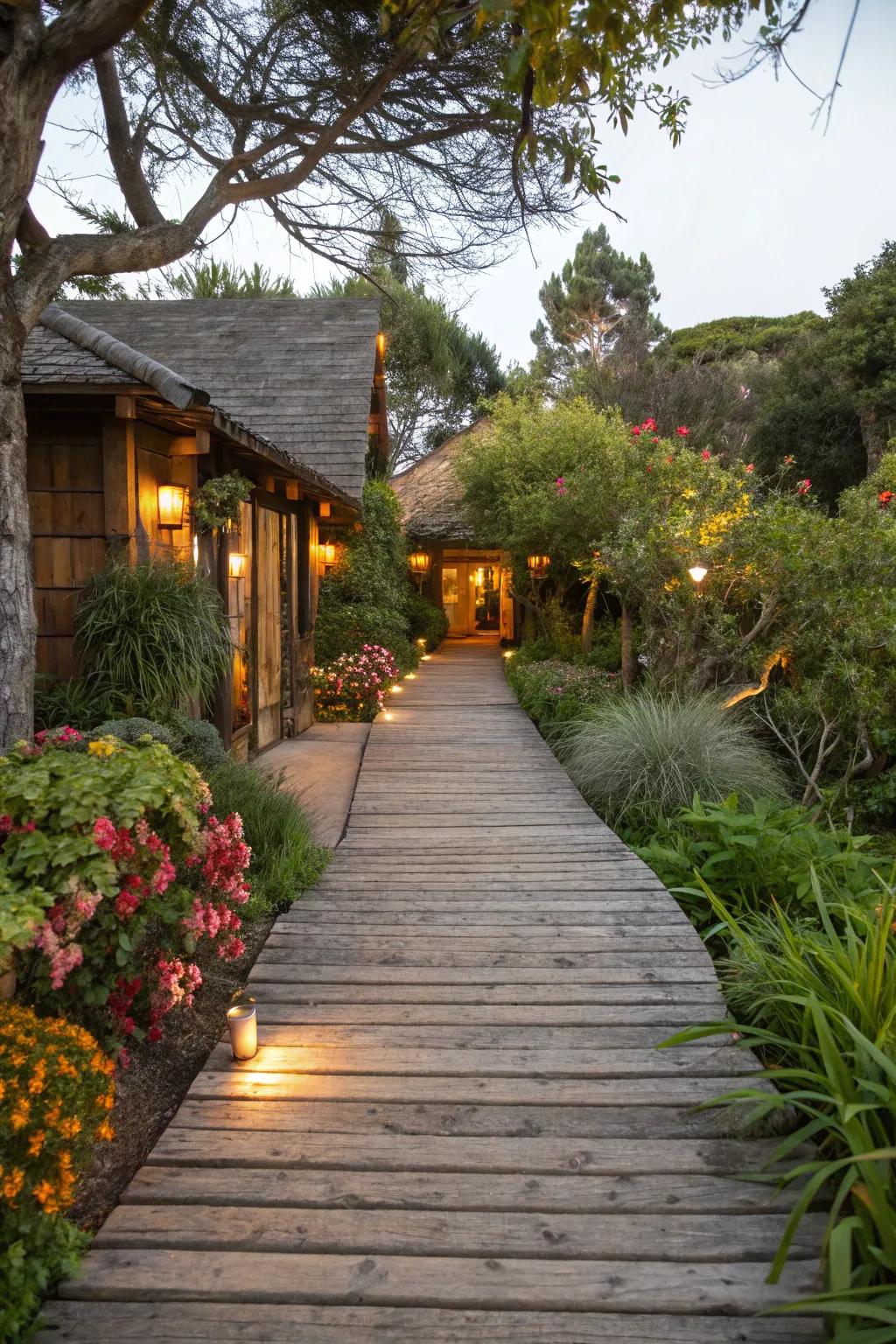 Timber walkways present a natural and charming path.