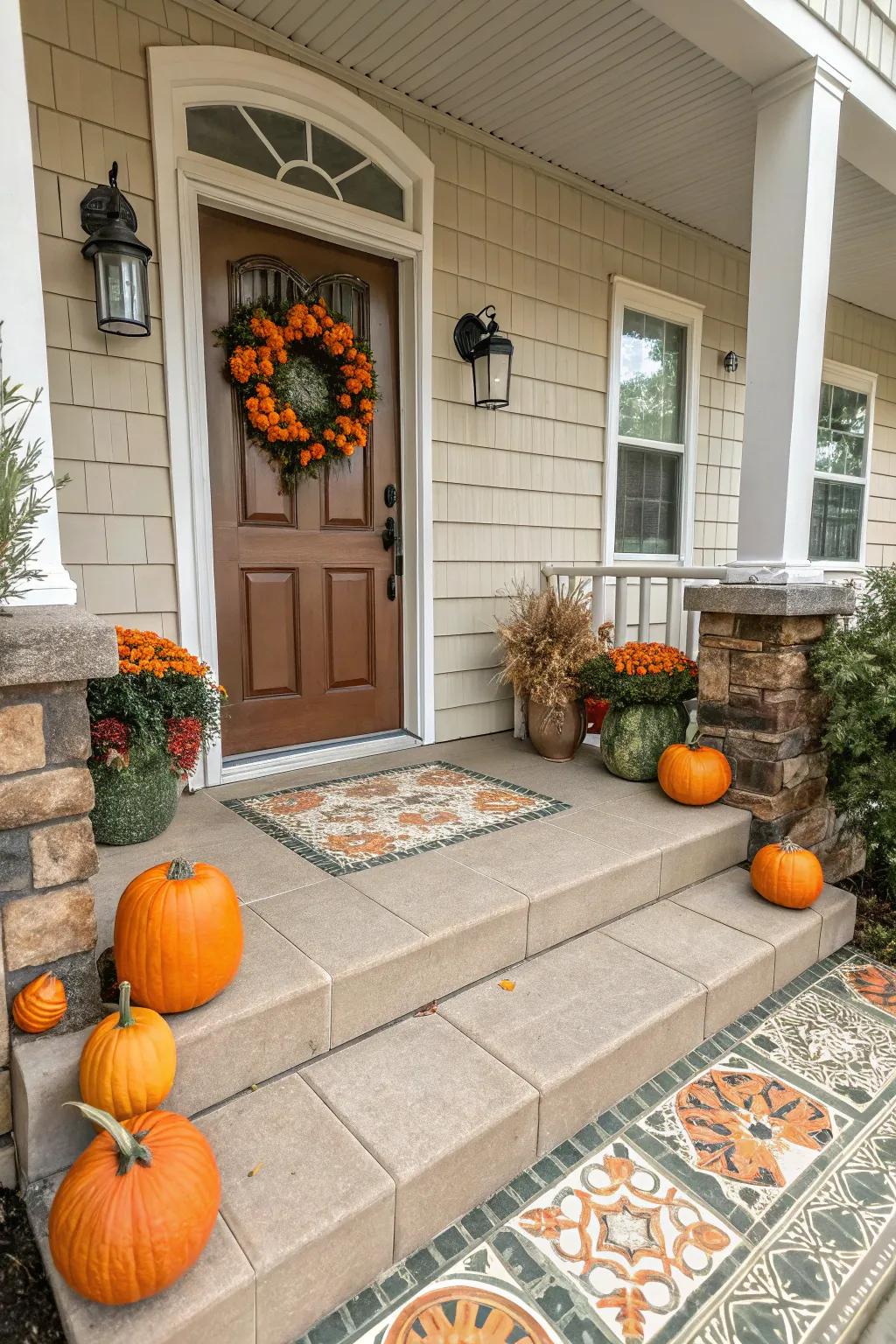 Seasonal accents append a festive touch to your entryway covers.