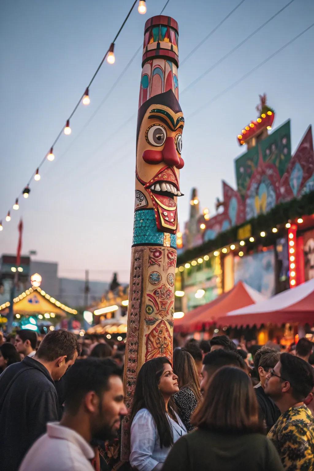 Totems based on memes introduce internet humor to the festival setting.