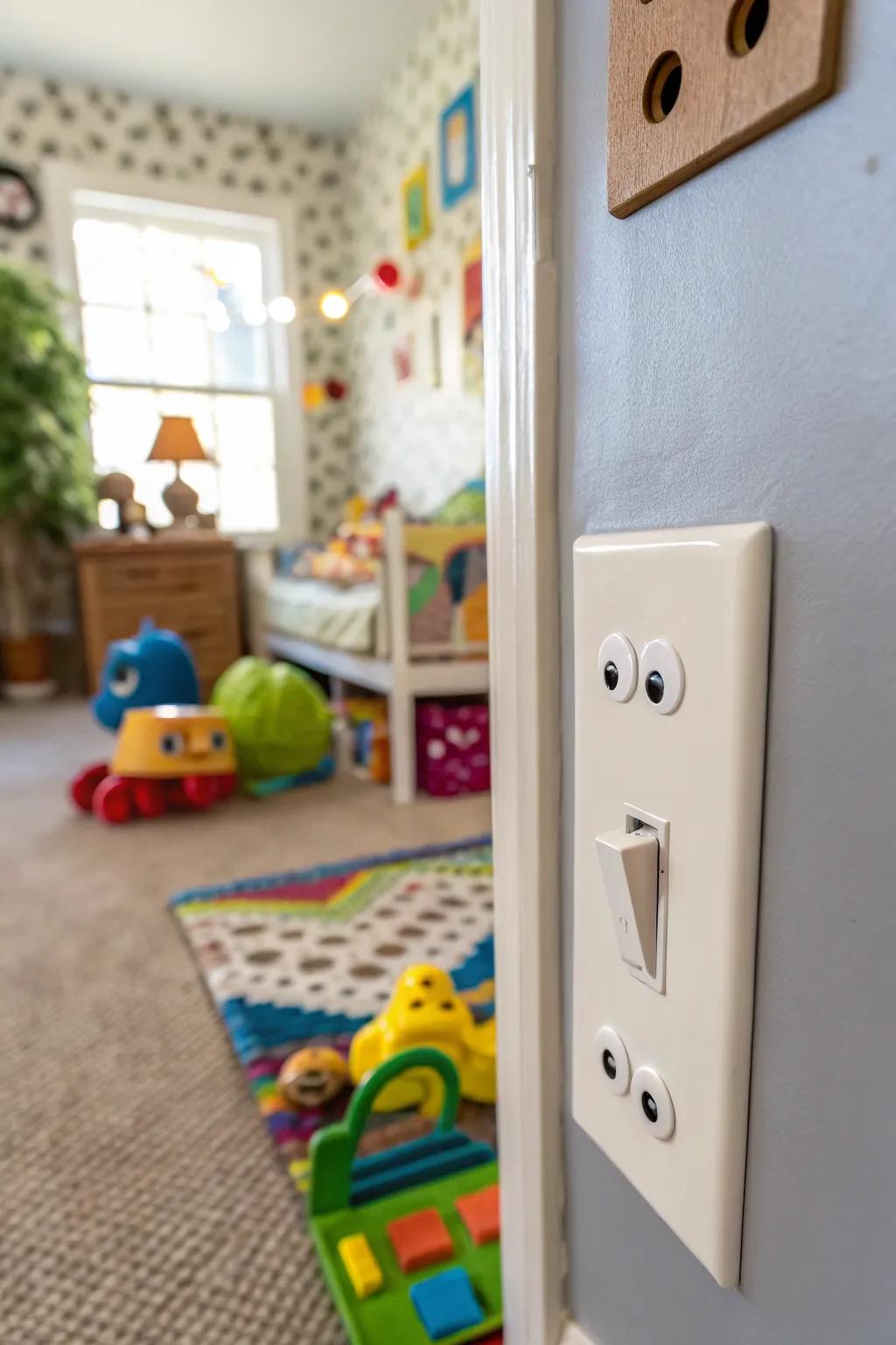 Googly eyes on a switch cover for a playful vibe.