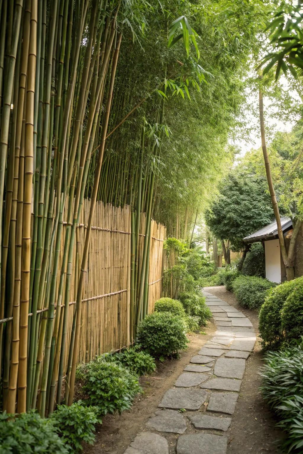 An exotic garden vista, amplified by the grace of bamboo.