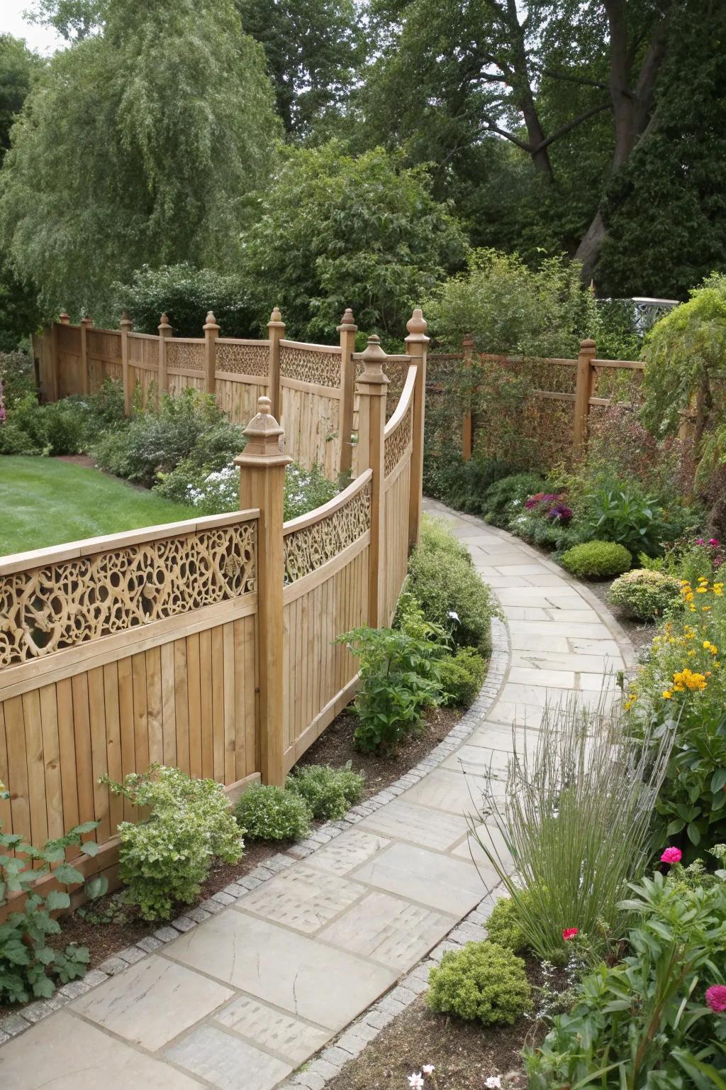 A custom-built fence is perfectly adapted to the garden's unique landscape.