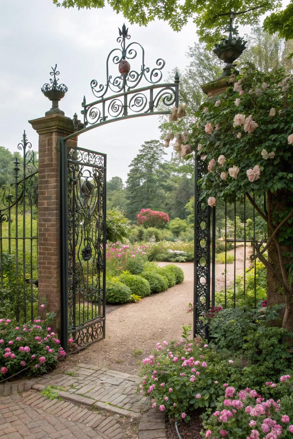 Florid constituents infuse elegance into this garden gate.
