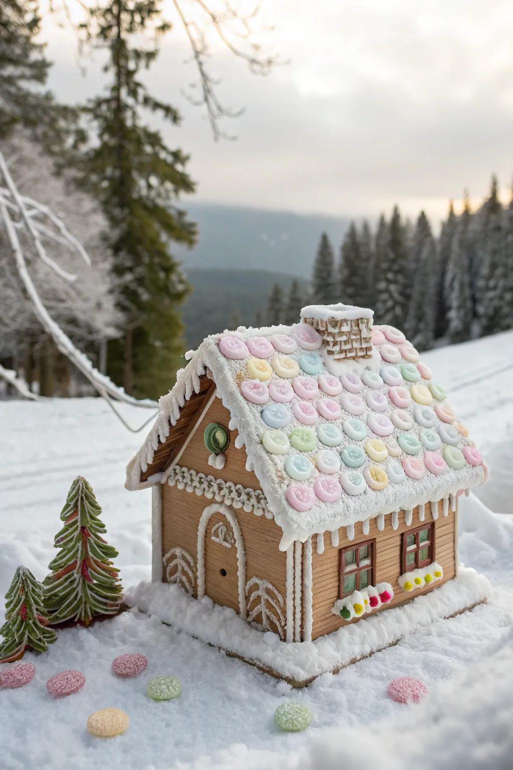 Fluffy pillows snow adds an airy and welcoming touch to gingerbread houses.