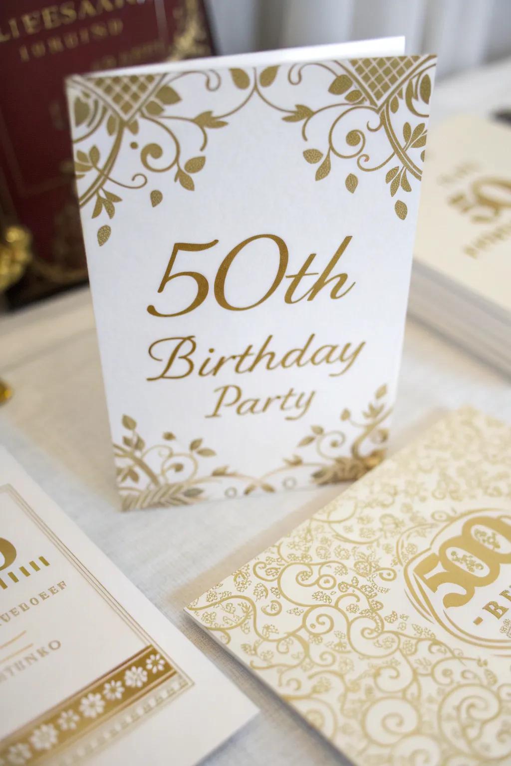 Gleaming invitation cards showcase the special celebration's sophisticated style.