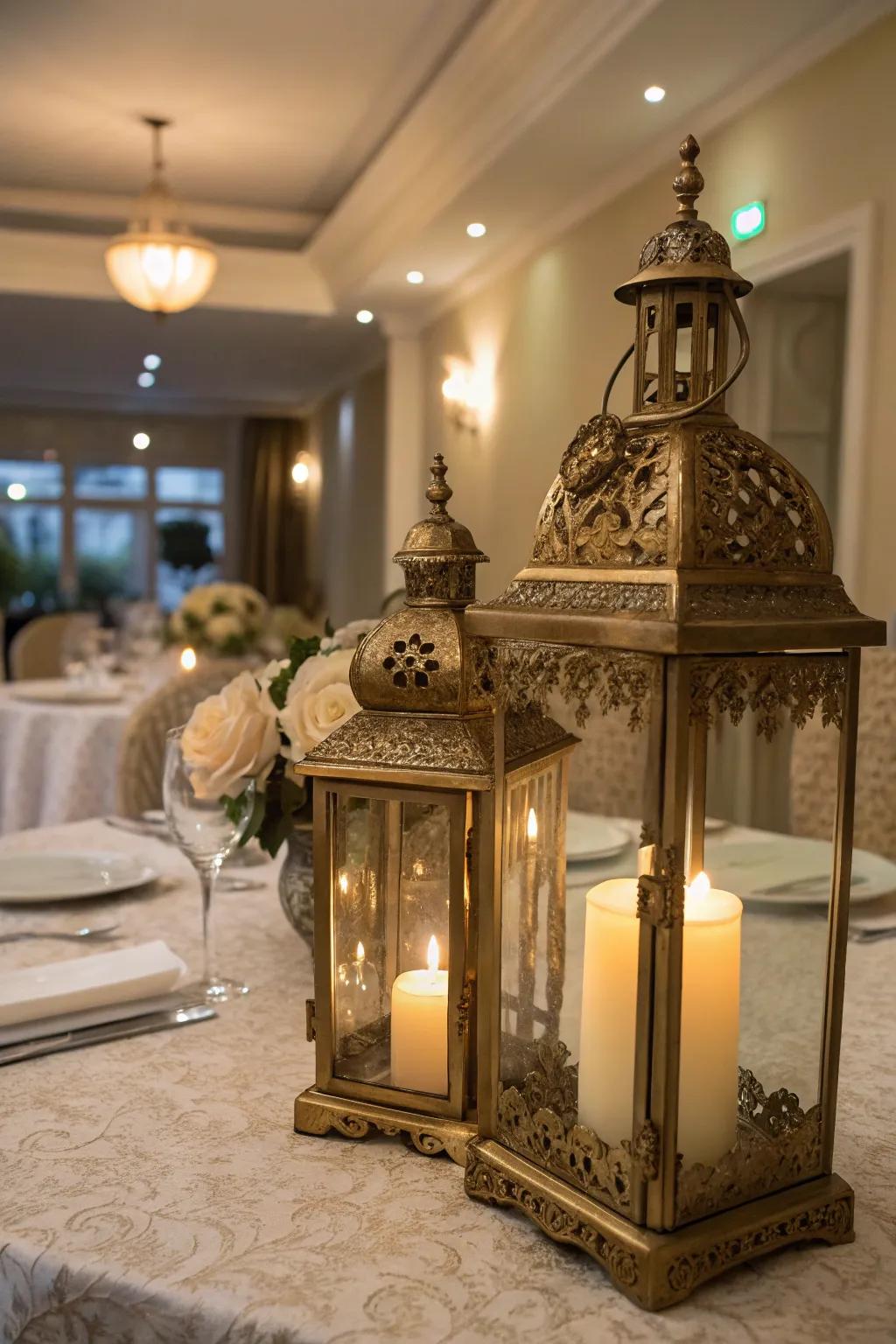 Classic vintage gilded lanterns for a snug setting.