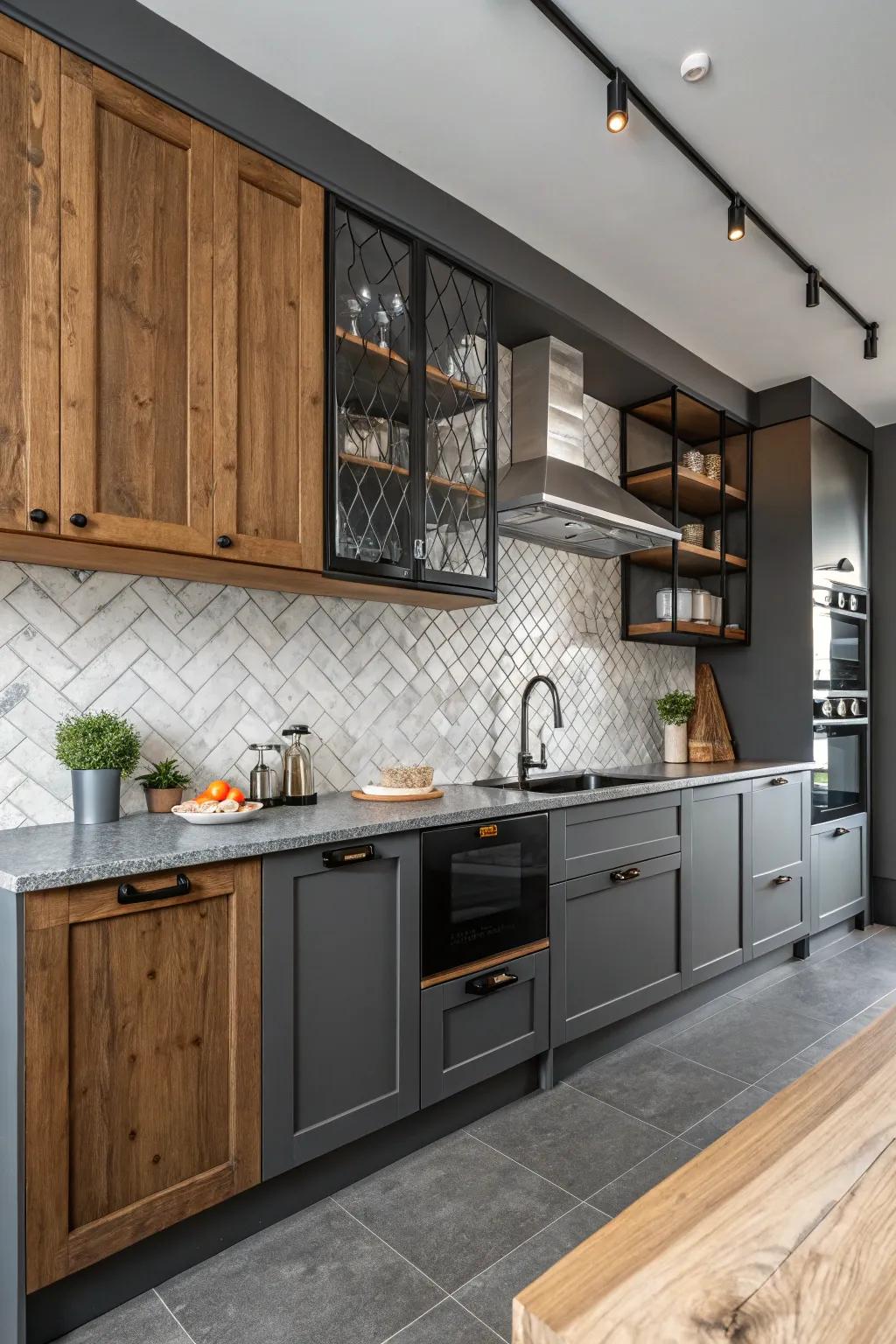 Mixed materials add warmth and texture.