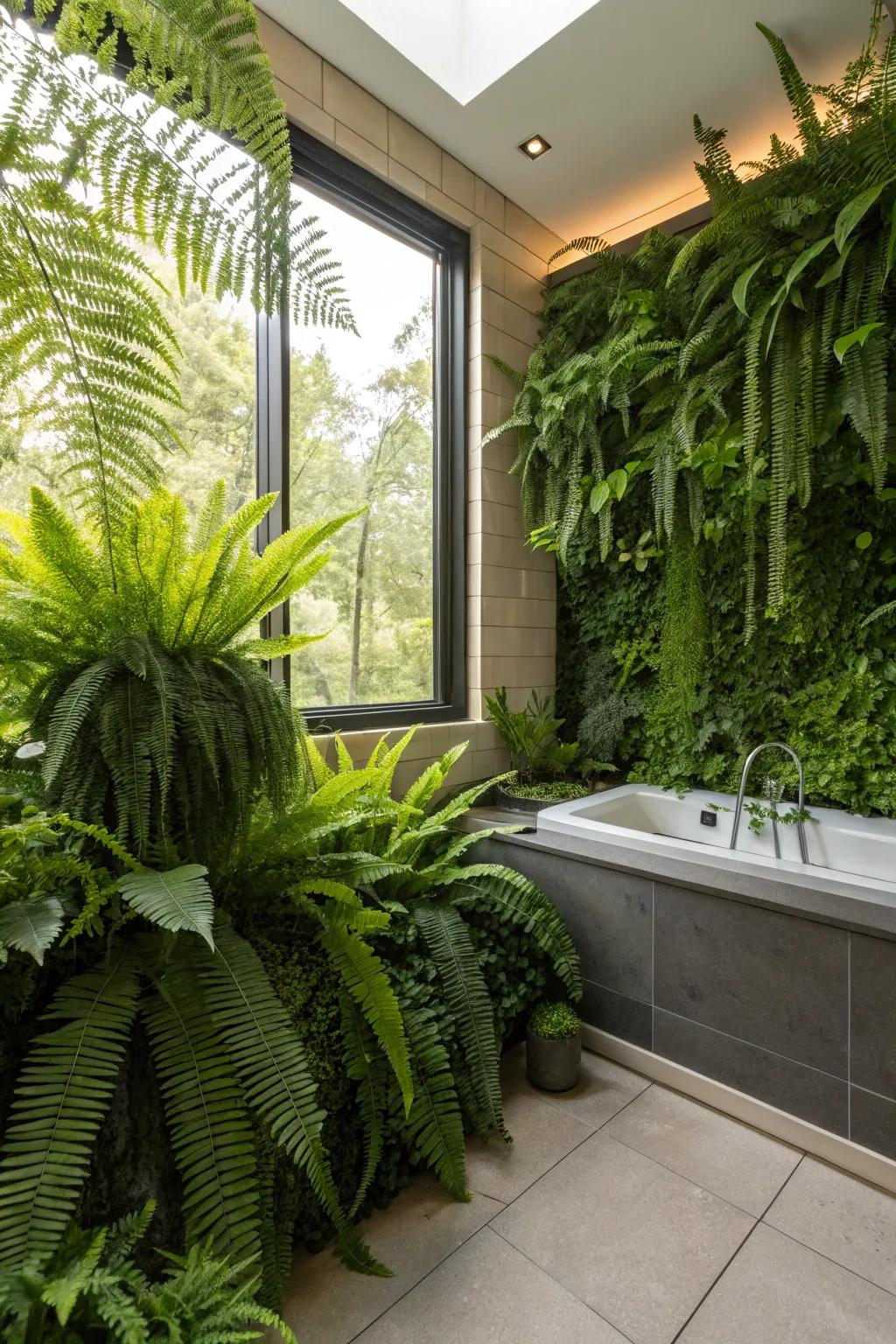 Ferns introduce verdant lushness to your bathroom.
