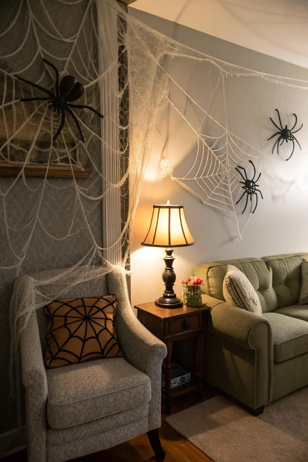 Cobwebs transform ordinary nooks into spooky scenes.
