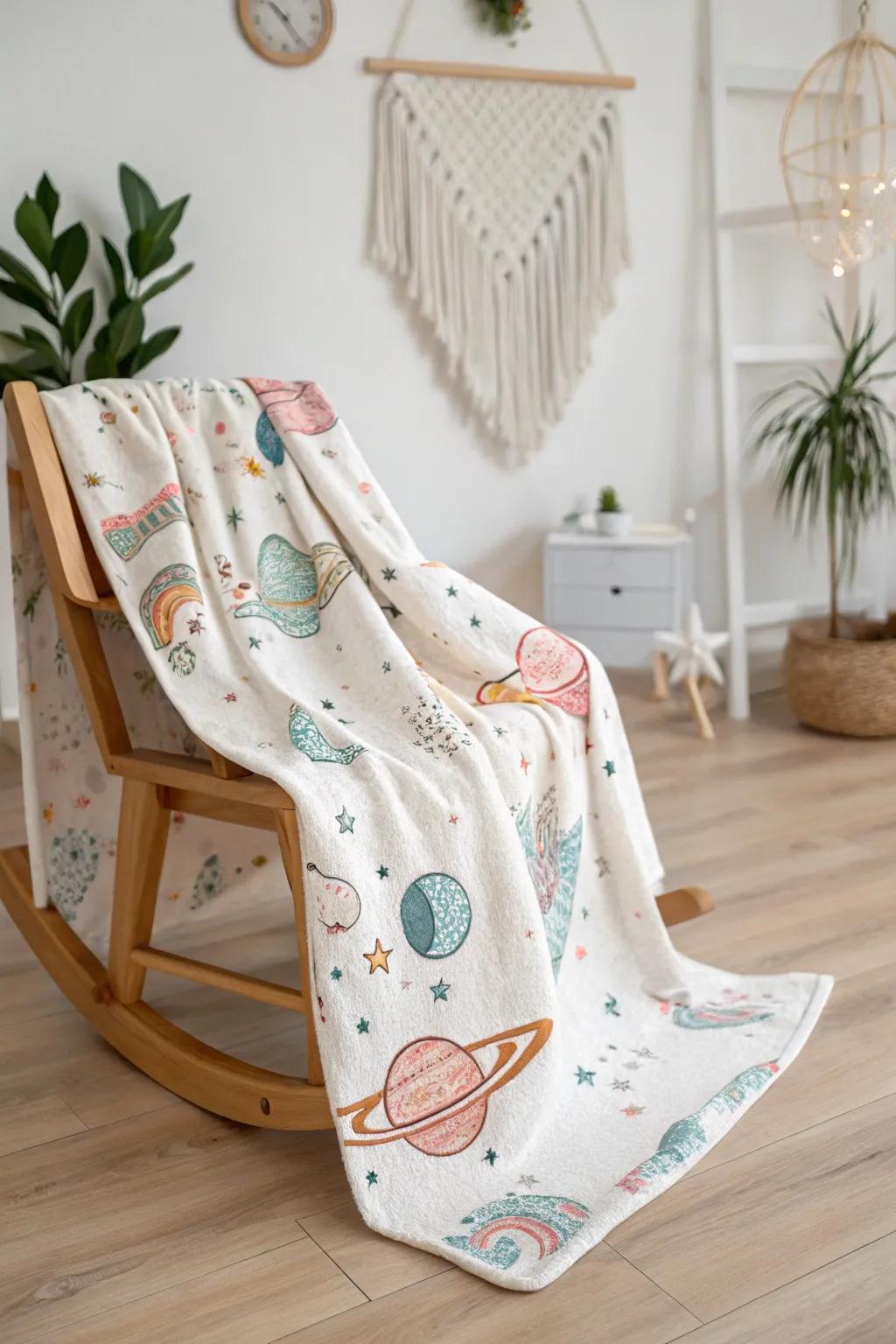 Envelop your little one in a universe of comfort with this space-themed handcrafted blanket.