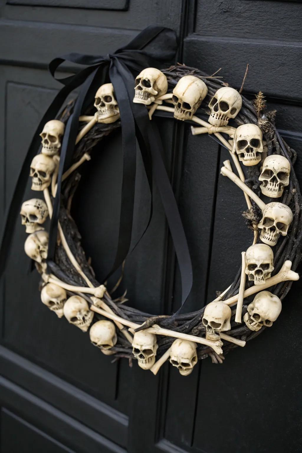 Grace encounters eerie within this cranial and bone wreath.