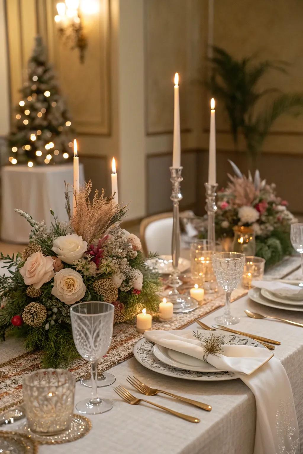 Conjure an inviting atmosphere with a carefully arranged festive tablescape.