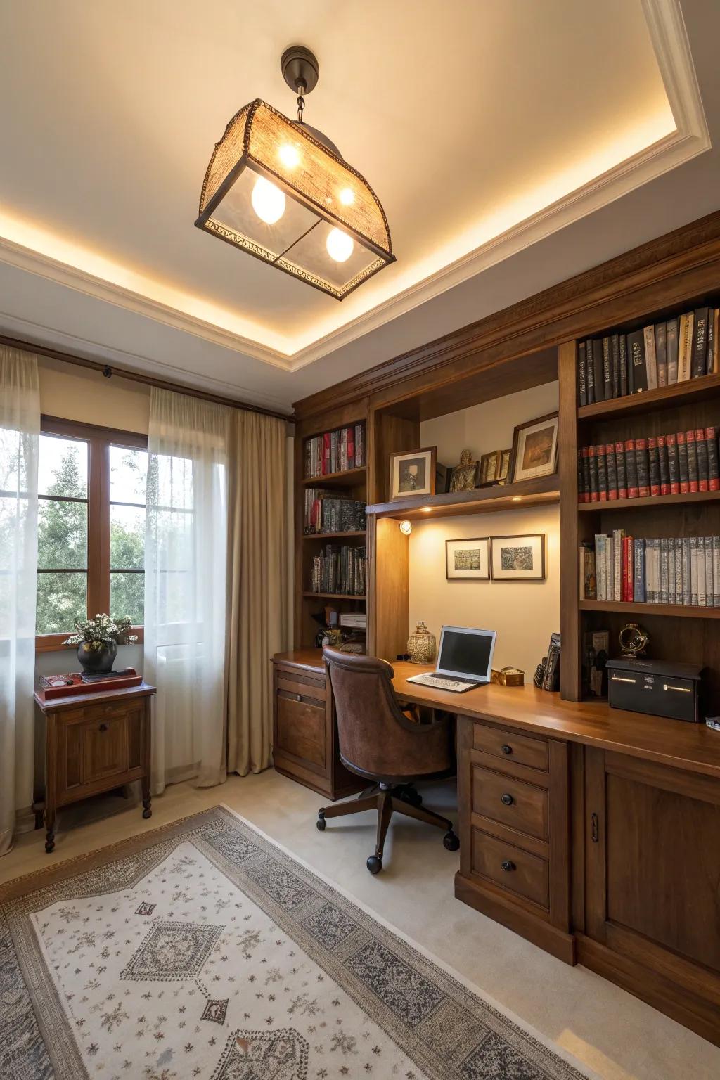 Warm-toned lights help your office feel like a welcoming retreat.