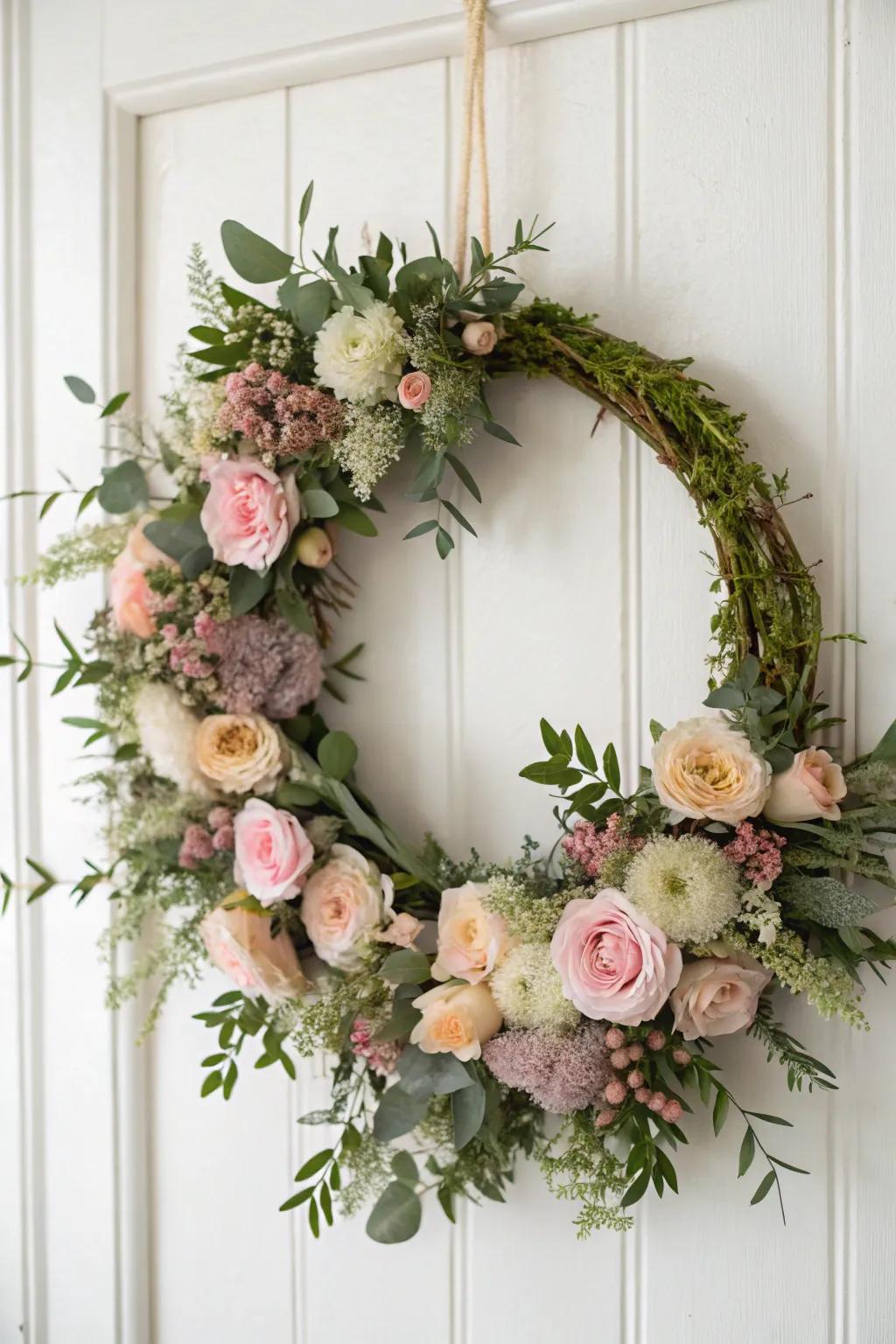 Embrace the allure of your garden with a breathtaking handmade botanical wreath, where simplicity encounters natural refinement.