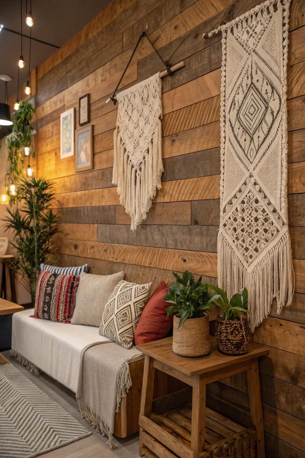 Decor with texture adds depth and interest to a simple wall.