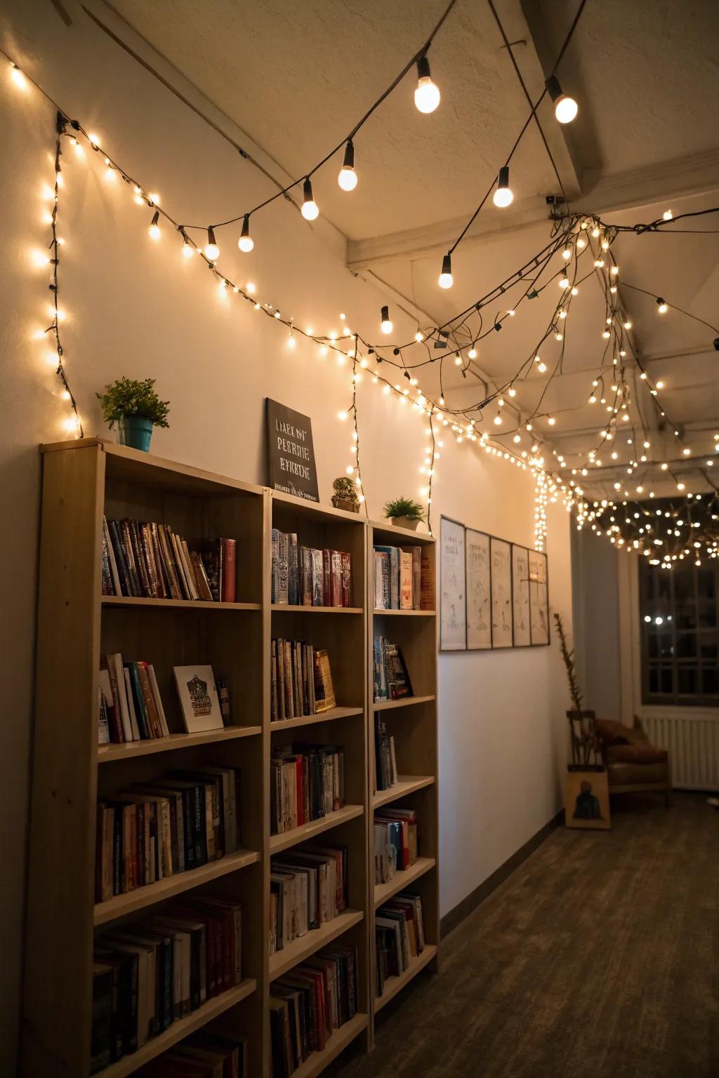 String lights creating a romantic atmosphere.