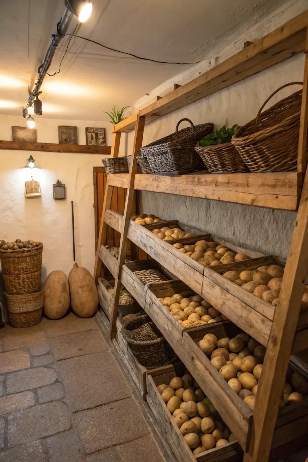 Optimal conditions for root vegetables in a cellar setting.