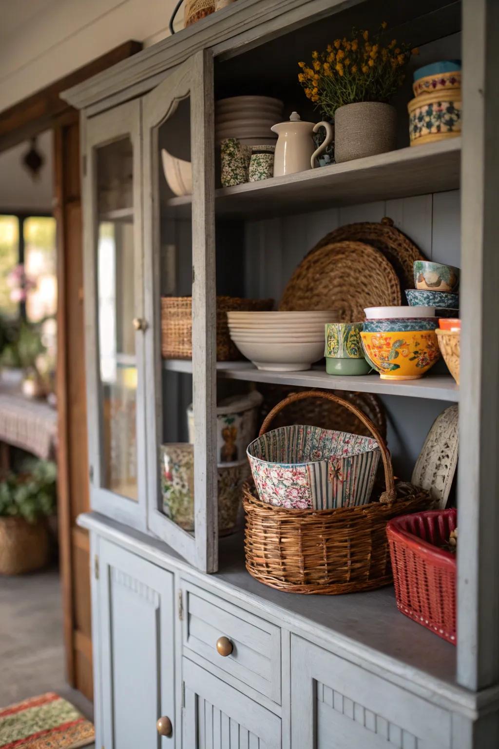 Textured features enhance the character of this cozy hutch.