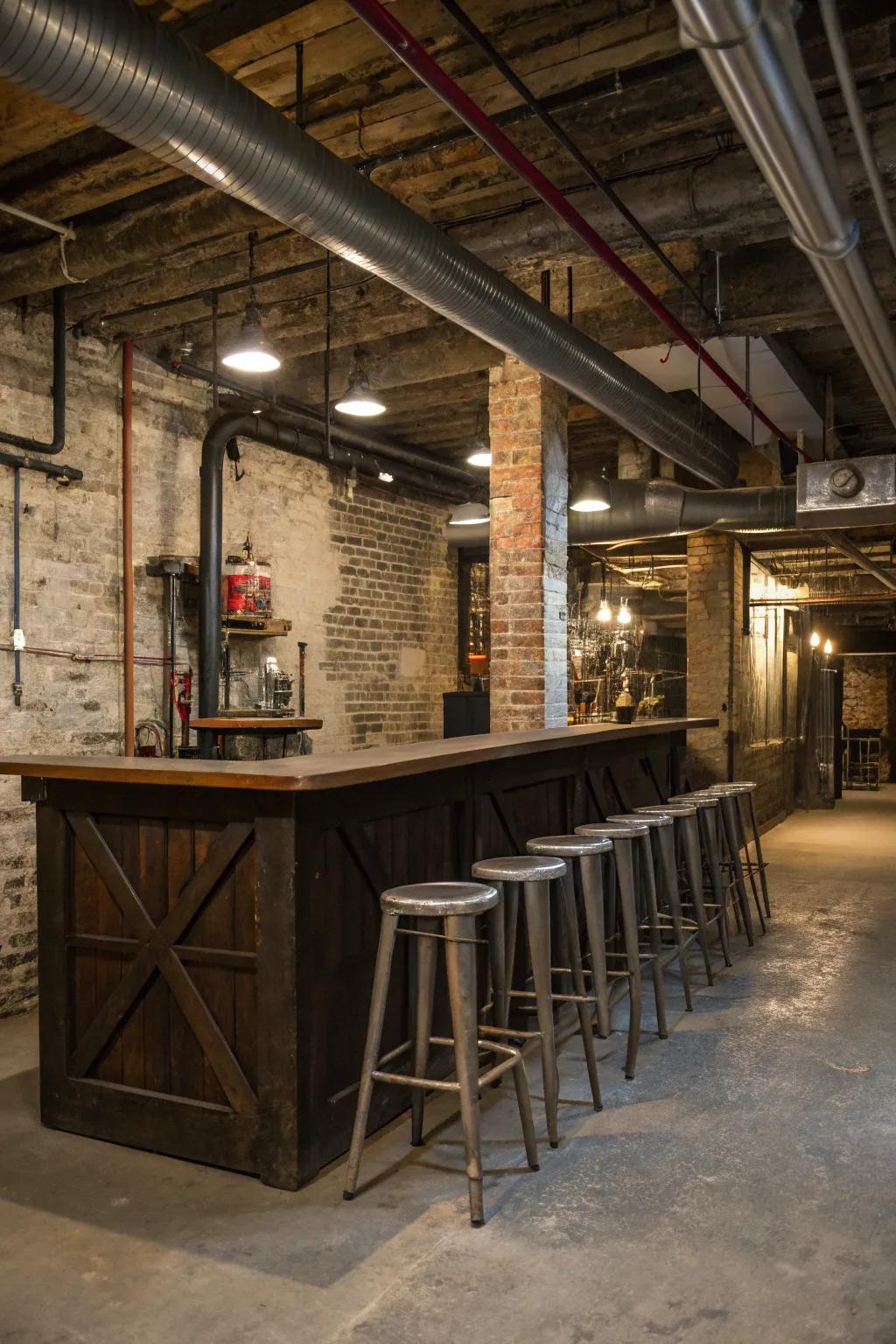 Industrial bar area for socializing.