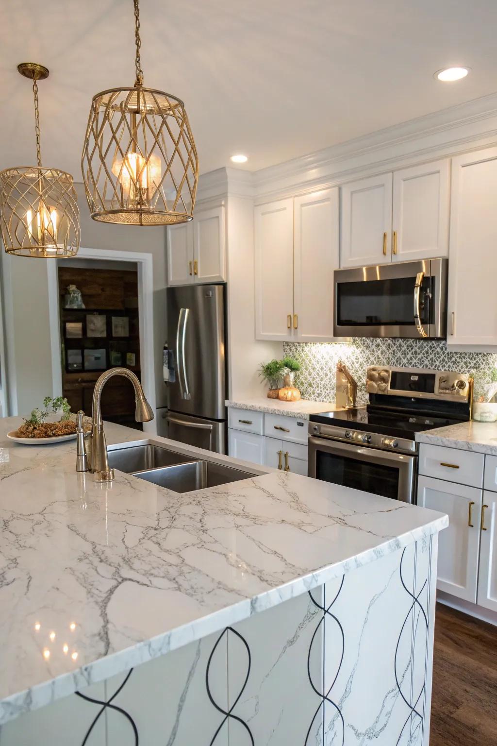 Adhesive films can give the illusion of marble countertops for a fraction of the cost.