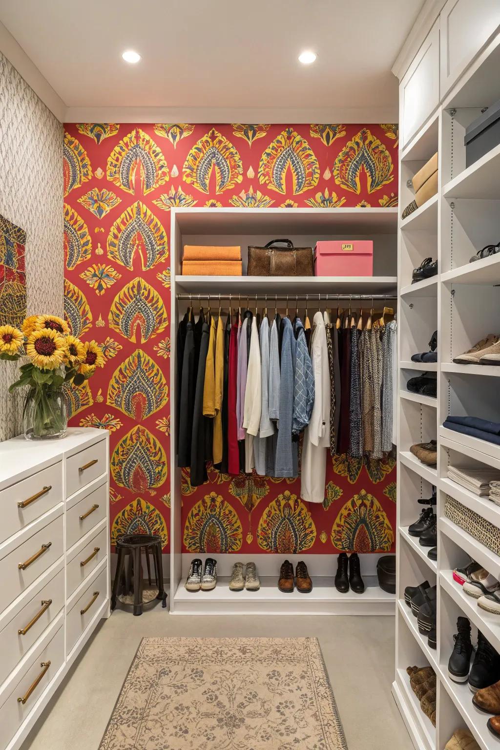 Use accent wallpaper to infuse your closet with character.