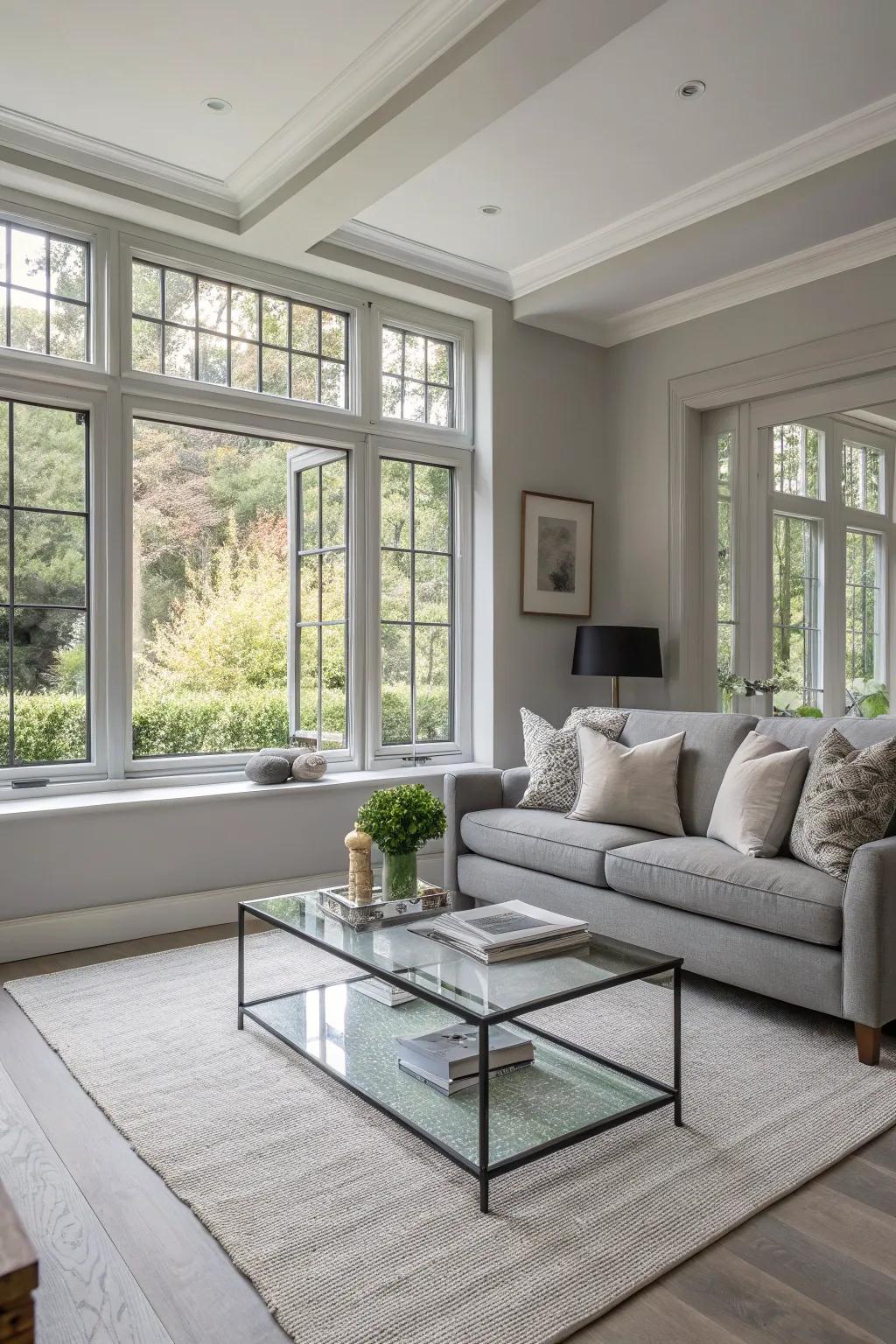 Grey frames provide a neutral and polished visual.