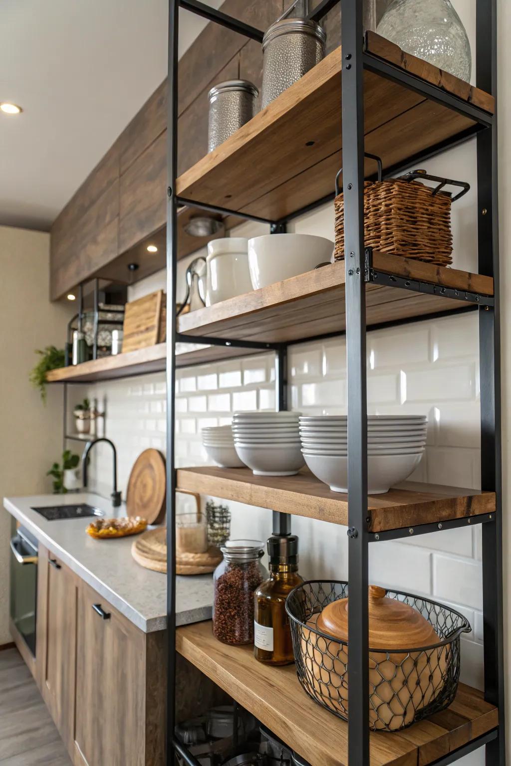 Combining surfaces boosts kitchen racks' appeal.
