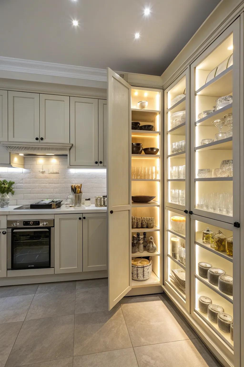 Find what you need effortlessly using interior cabinet lighting.