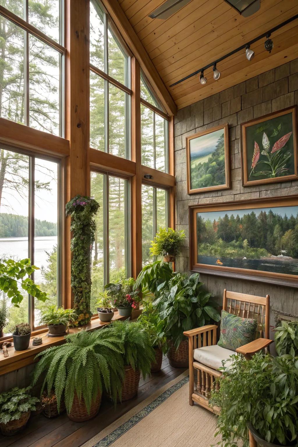 Nature-themed decor strengthens the connection with the outdoor environment.