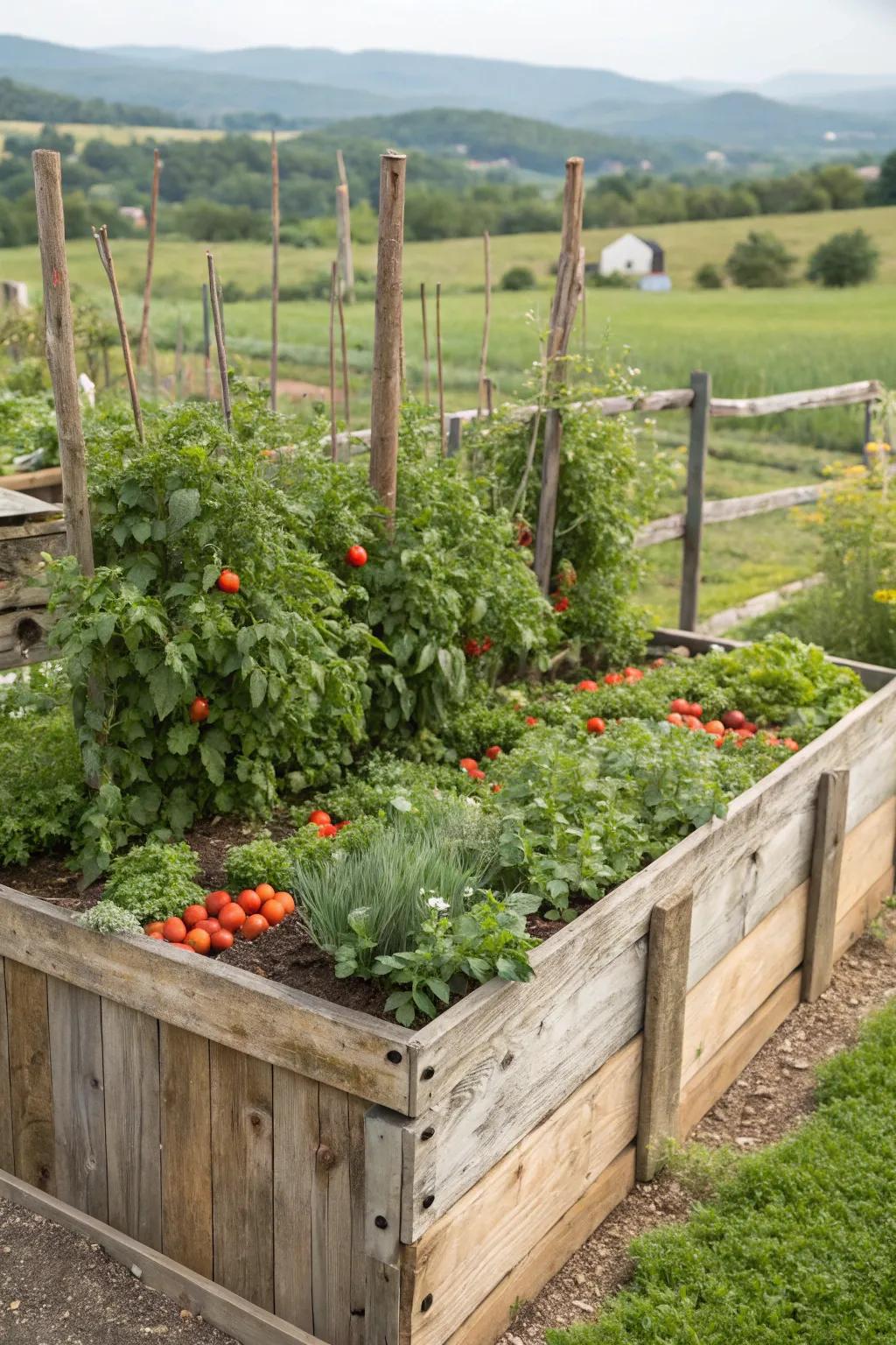 Animal troughs are a strong answer for big raised gardens.