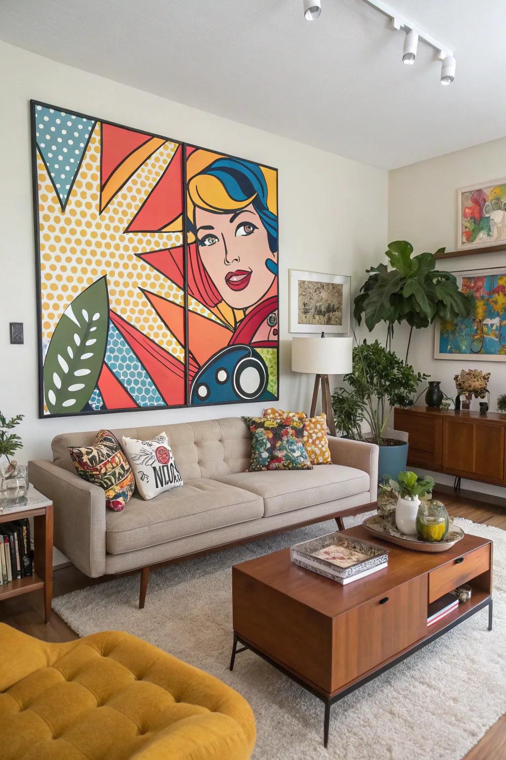 Classic contemporary art fills the area with nostalgic allure and lively spirit.